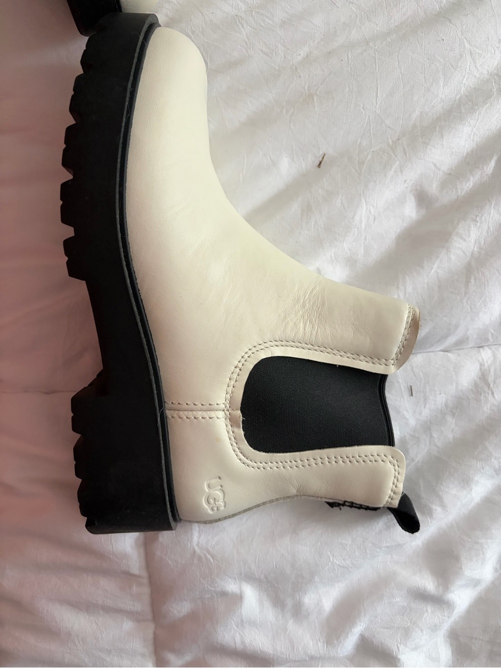UGG Cream Chelsea Lug Sole Bootie with Black Elastic